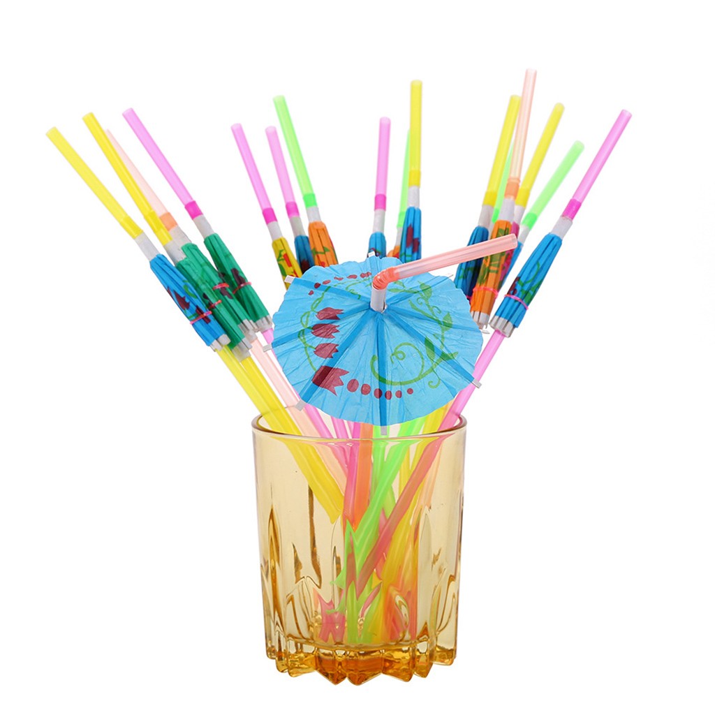 Clearance 300pcs Umbrella Disposable Drinking Straws For Luau Hawaii Party, Reusable Straws